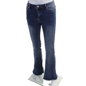 Retrofete Womens Zipper Fly High Rise Fringe Flare Leg Jeans Blue Denim Size 26